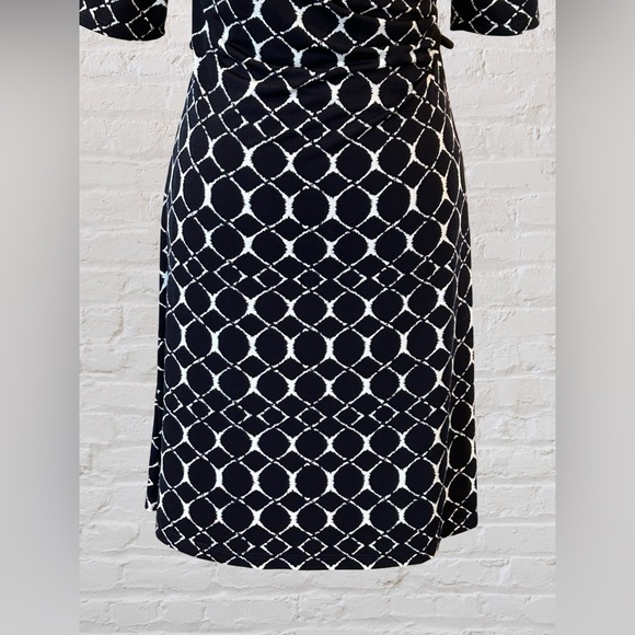 Gilli Trista Faux Wrap Jersey Dress Navy White Geometric Print USA Sz S Classic - Picture 3 of 8